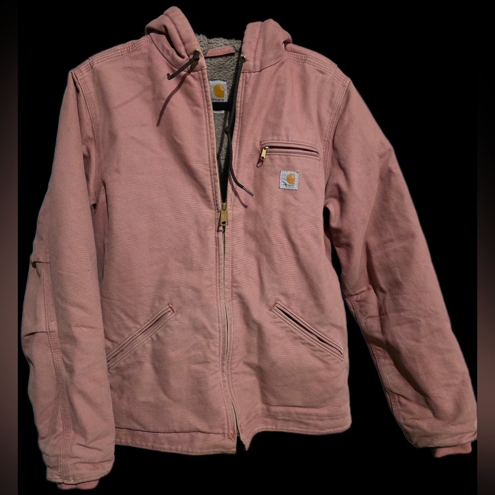 Carhartt Sherpa Lined Jacket Dried Rose Wj141 680 Medium 8/10 DISTRESSED WORKED